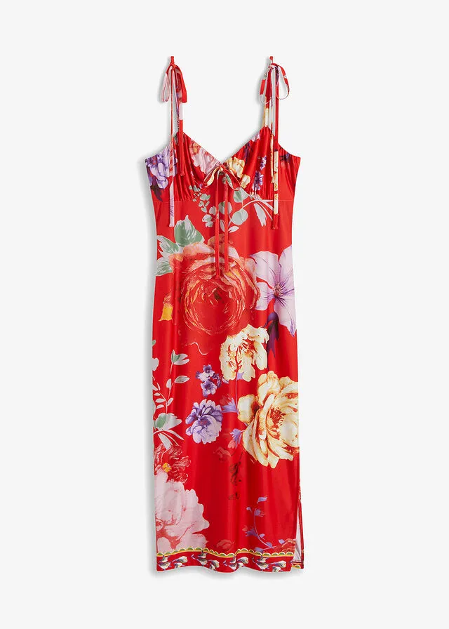 Vestido de punto rojo con flores