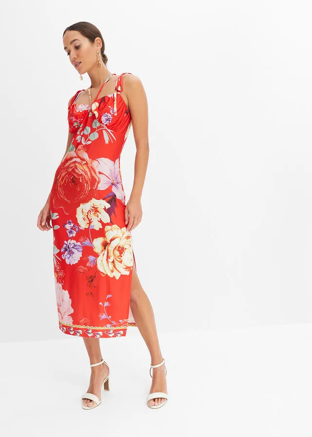 Vestido de punto rojo con flores