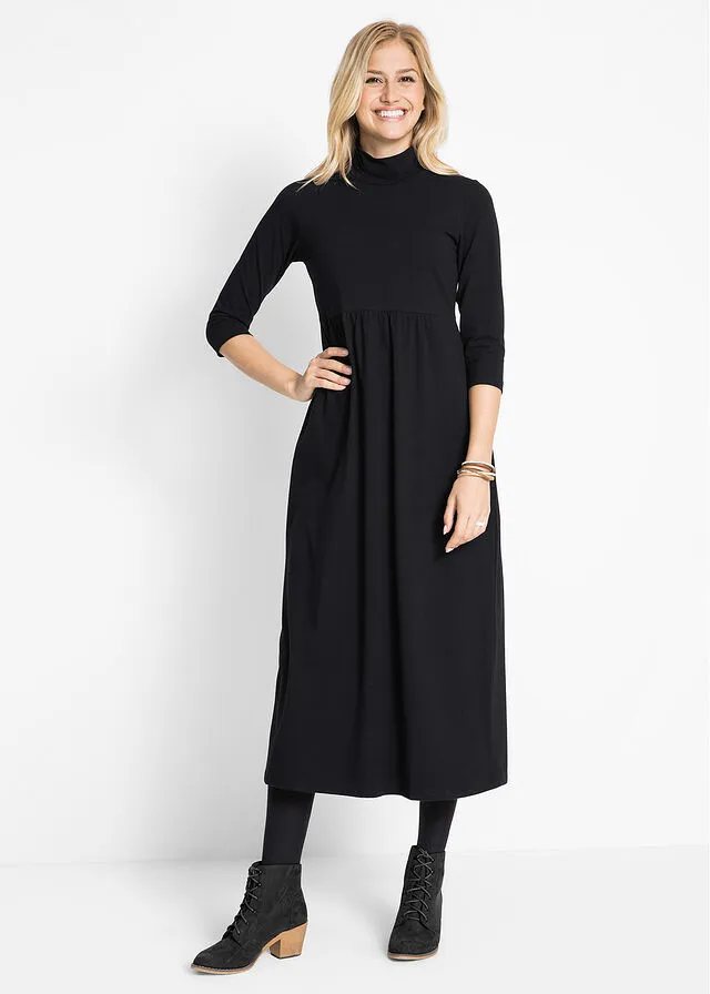 Vestido maxi con cuello alto Negro