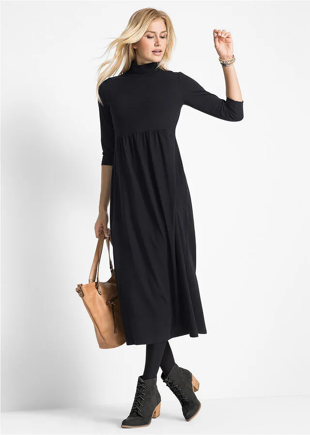 Vestido maxi con cuello alto Negro