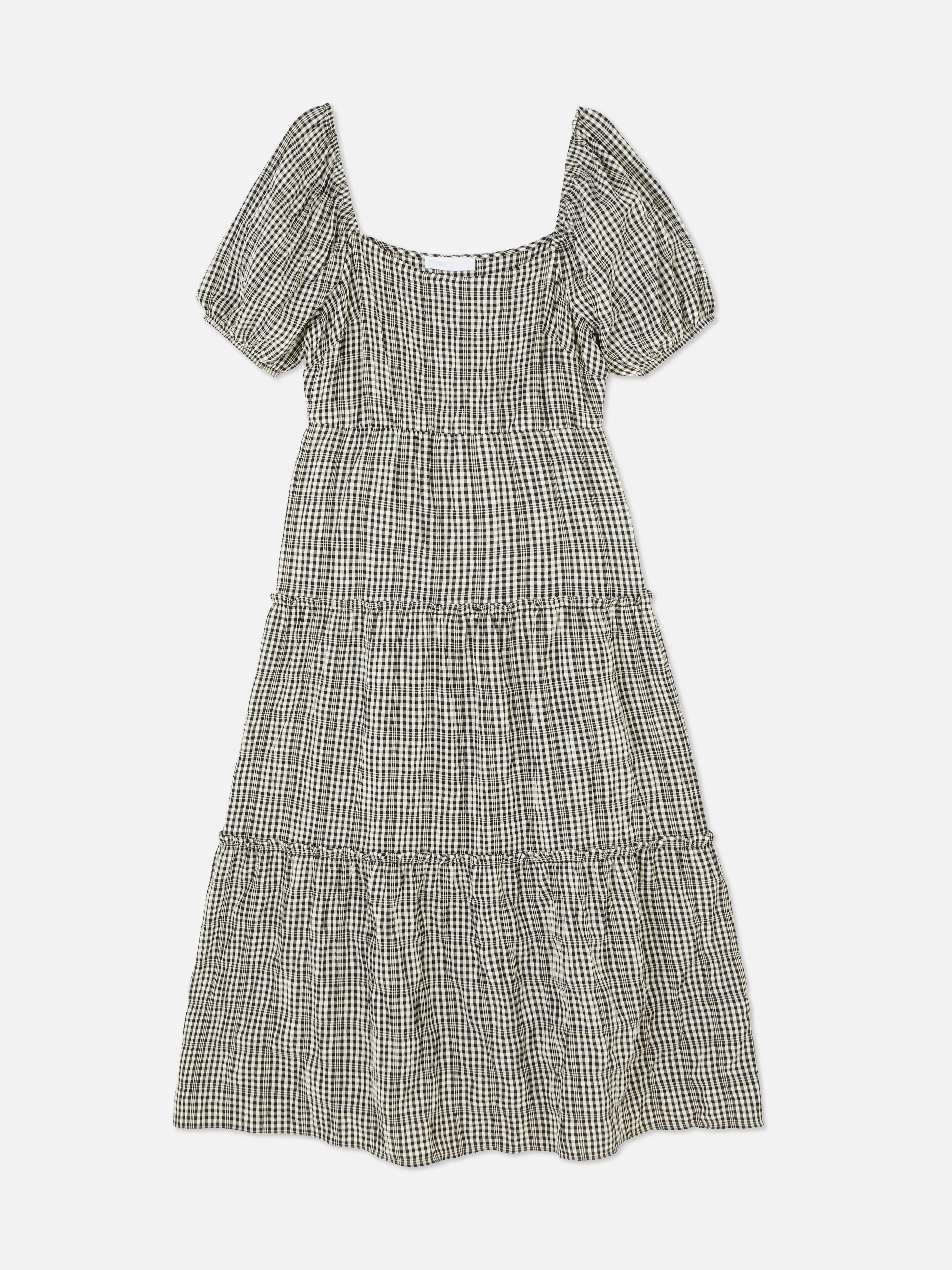 Vestido midi de cuadros vichy con capas