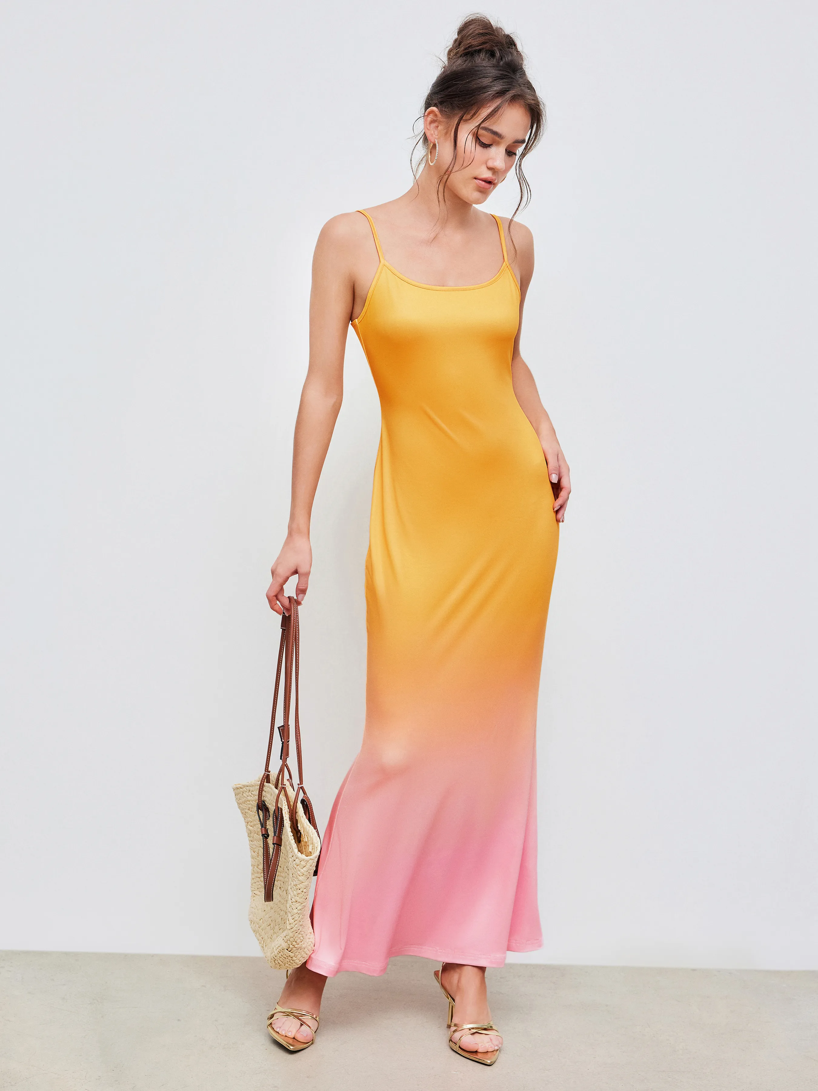 Vestido Midi Degradado con Escote Redondo