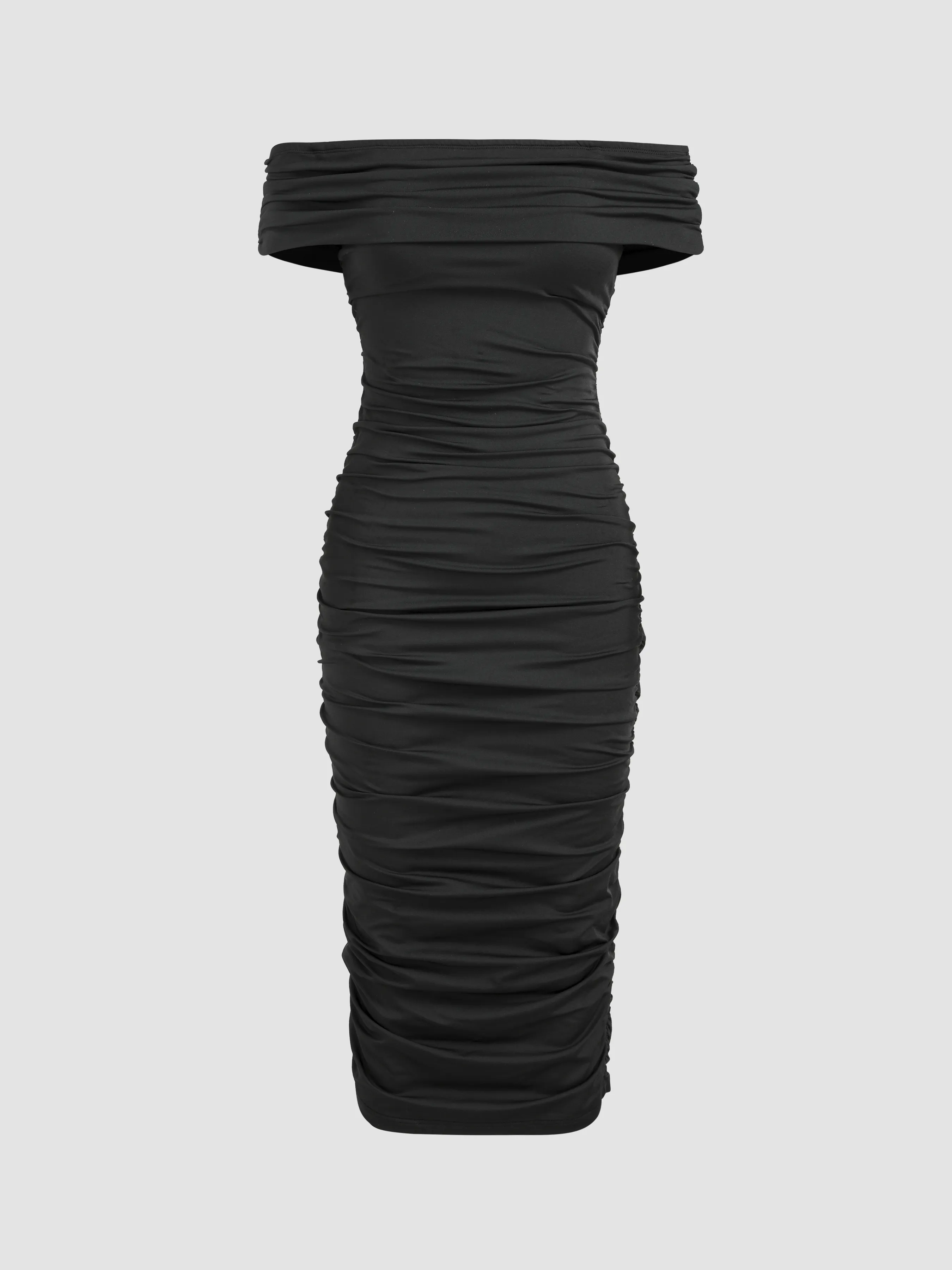  Vestido Midi Fruncido con Hombros Descubiertos