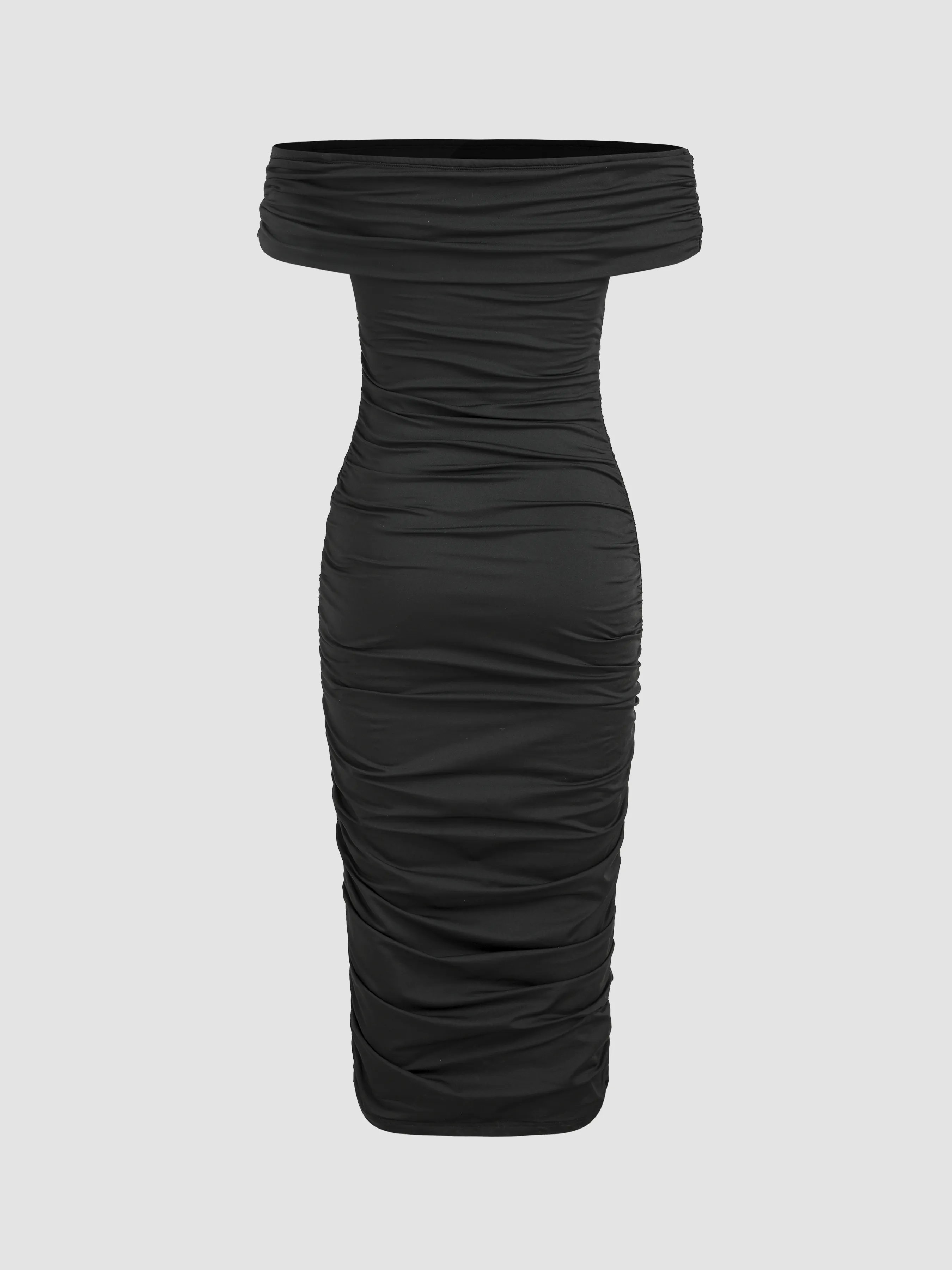  Vestido Midi Fruncido con Hombros Descubiertos