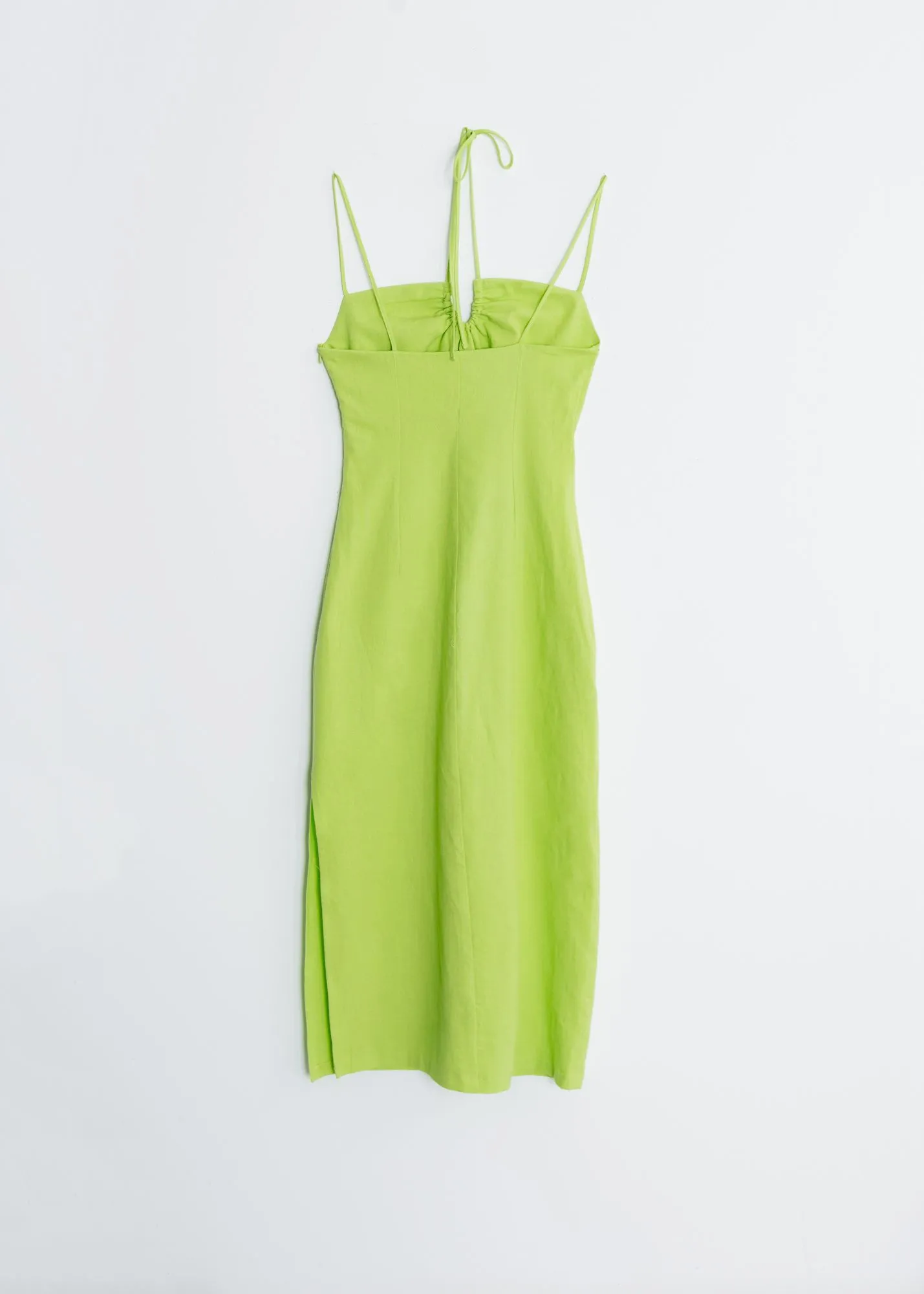 Vestido Midi largo con lino y tirantes finos para mujer color verde
