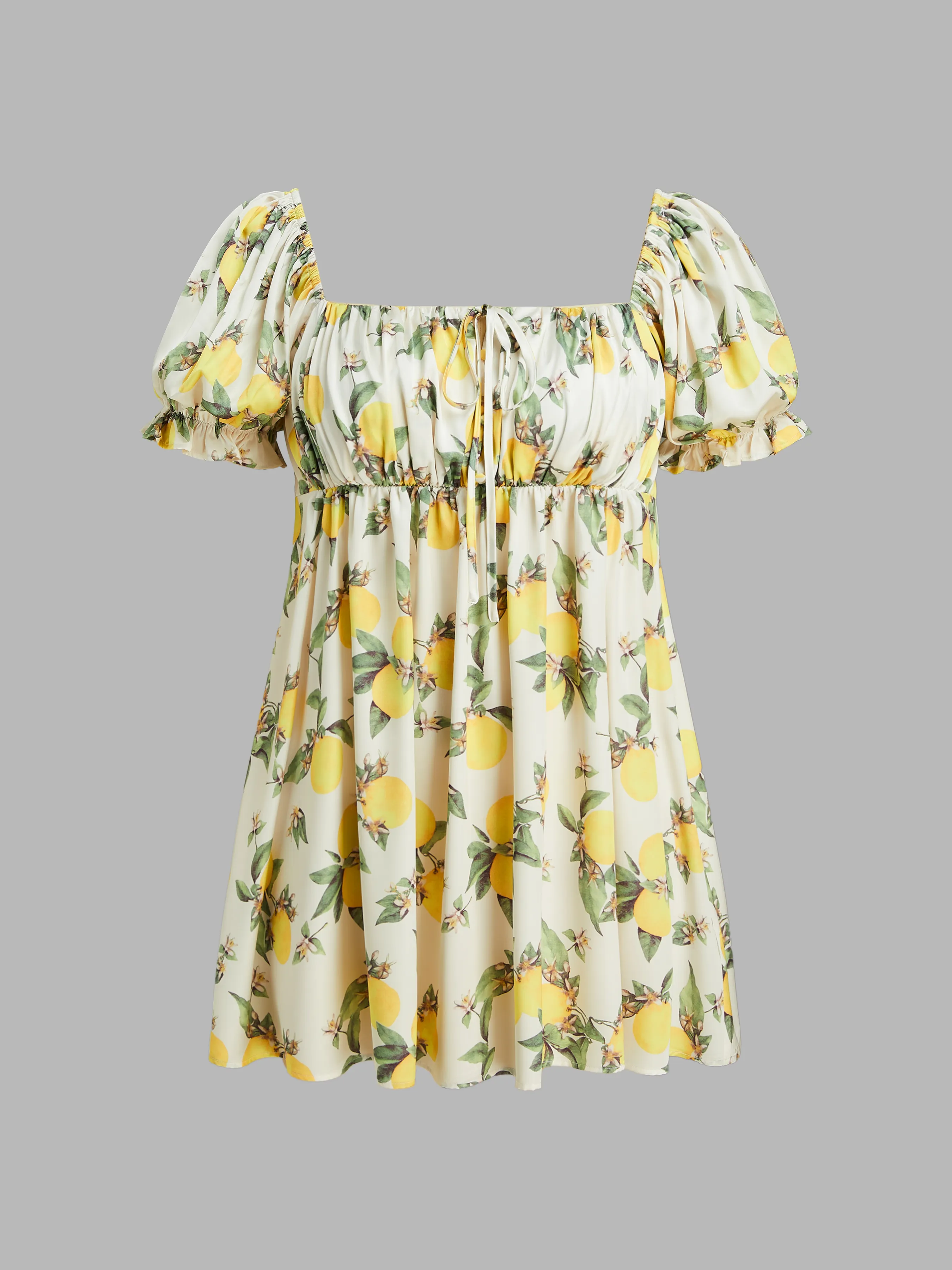  Vestido Mini Nocturno con Cuello Cuadrado y Dobladillo con Volantes de Frutas Curvy