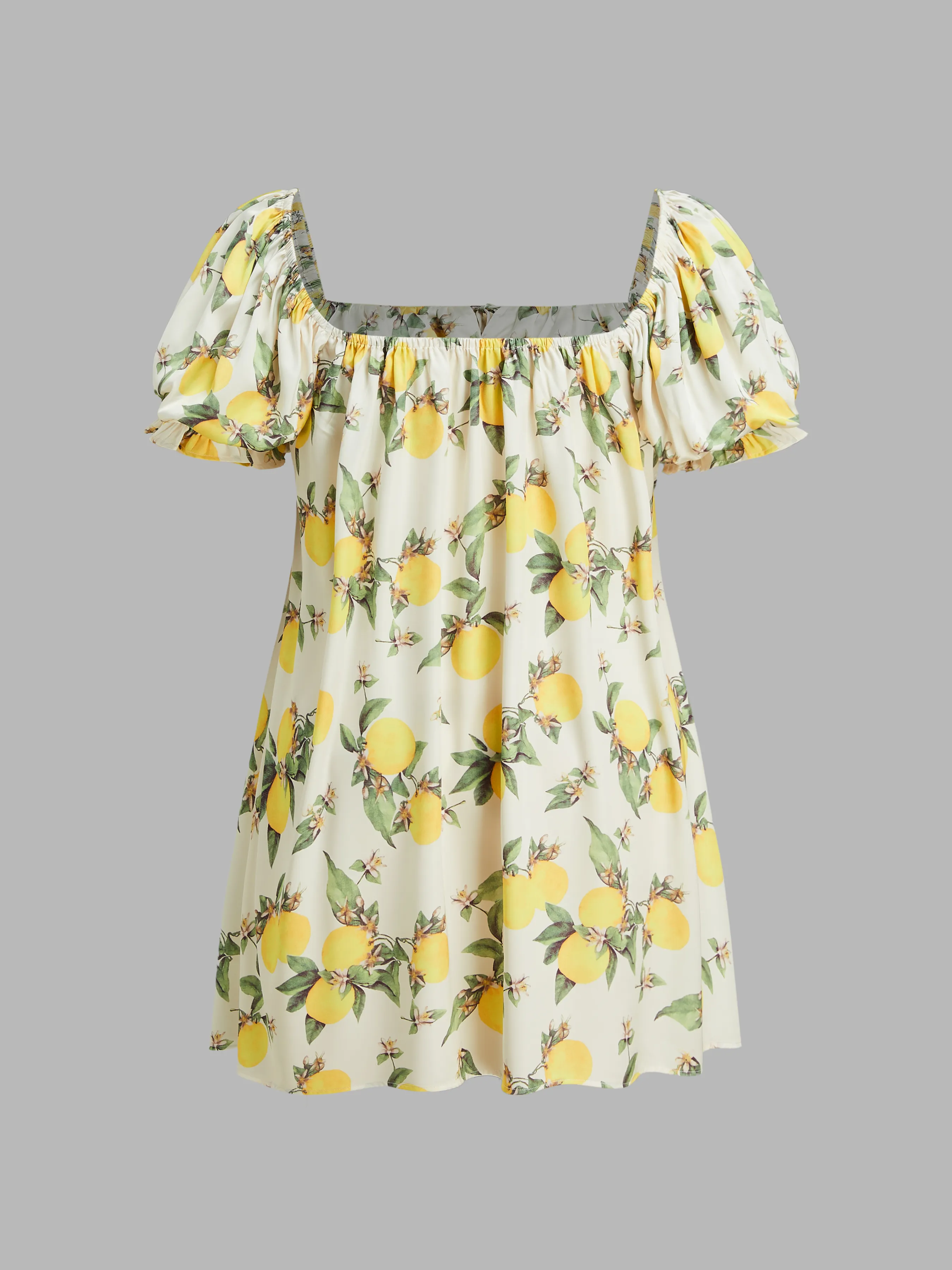  Vestido Mini Nocturno con Cuello Cuadrado y Dobladillo con Volantes de Frutas Curvy