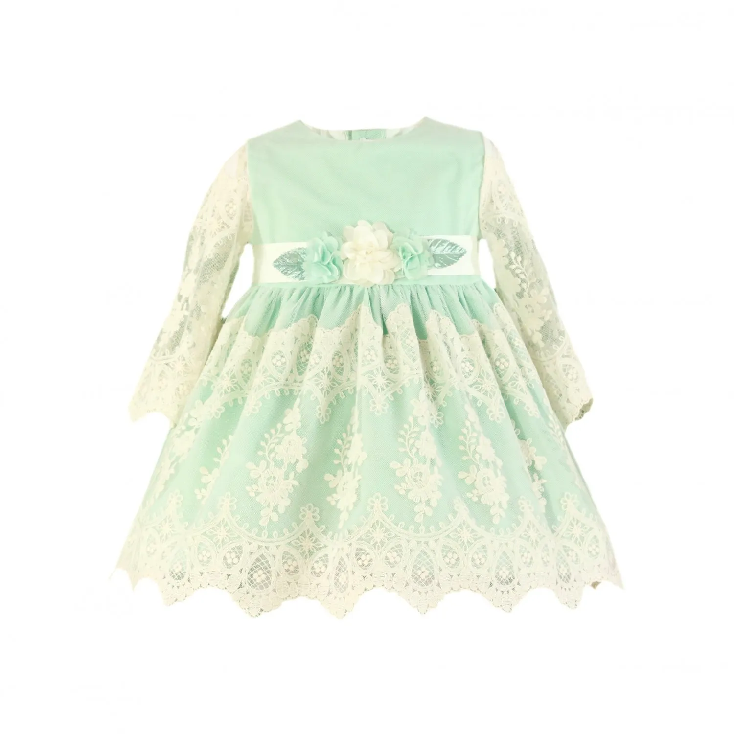 Vestido para arras o ceremonia Tul beige con verde menta