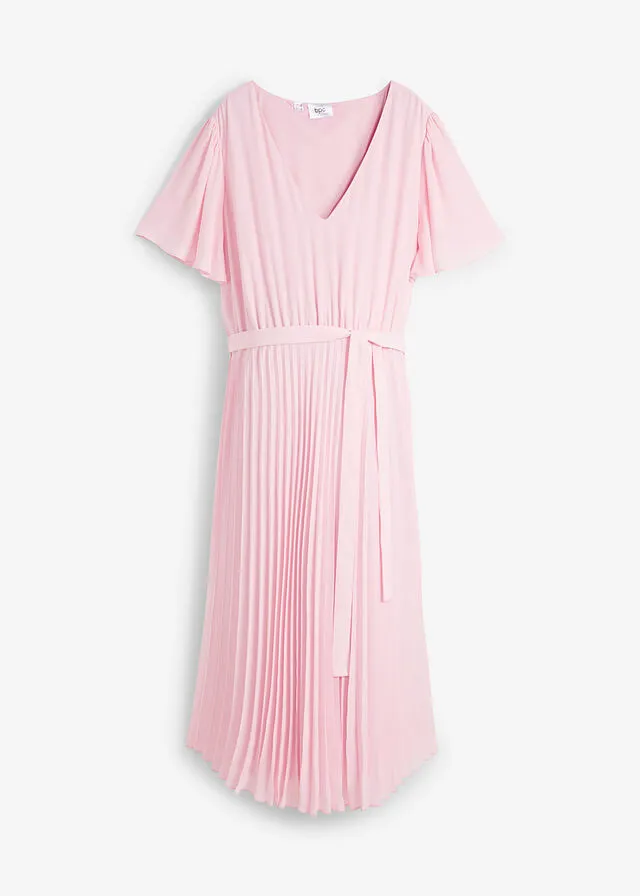 Vestido premamá con plisado rosa cristal