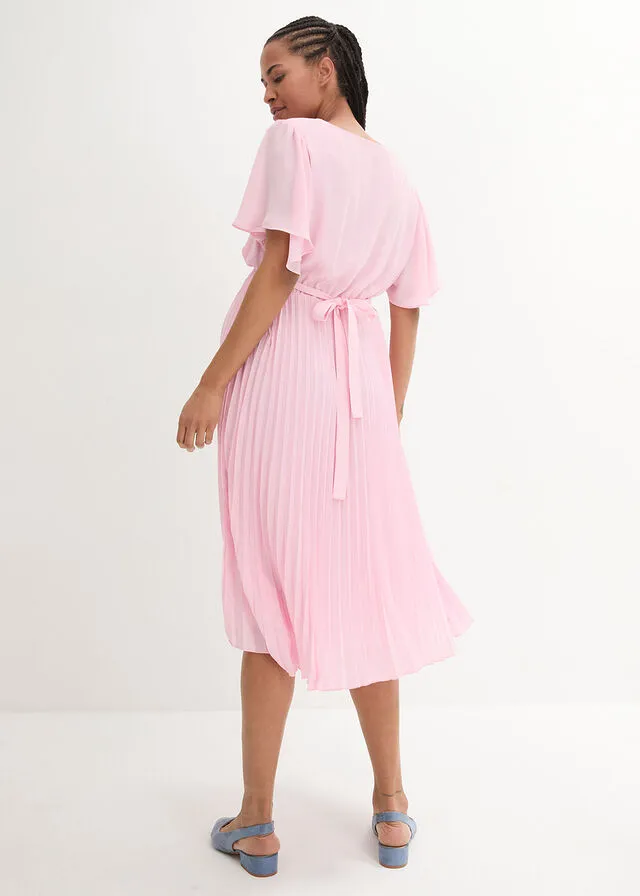 Vestido premamá con plisado rosa cristal