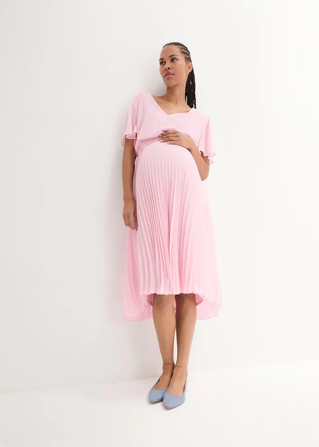Vestido premamá con plisado rosa cristal