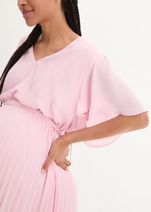 Vestido premamá con plisado rosa cristal