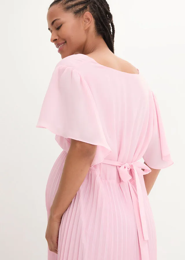 Vestido premamá con plisado rosa cristal