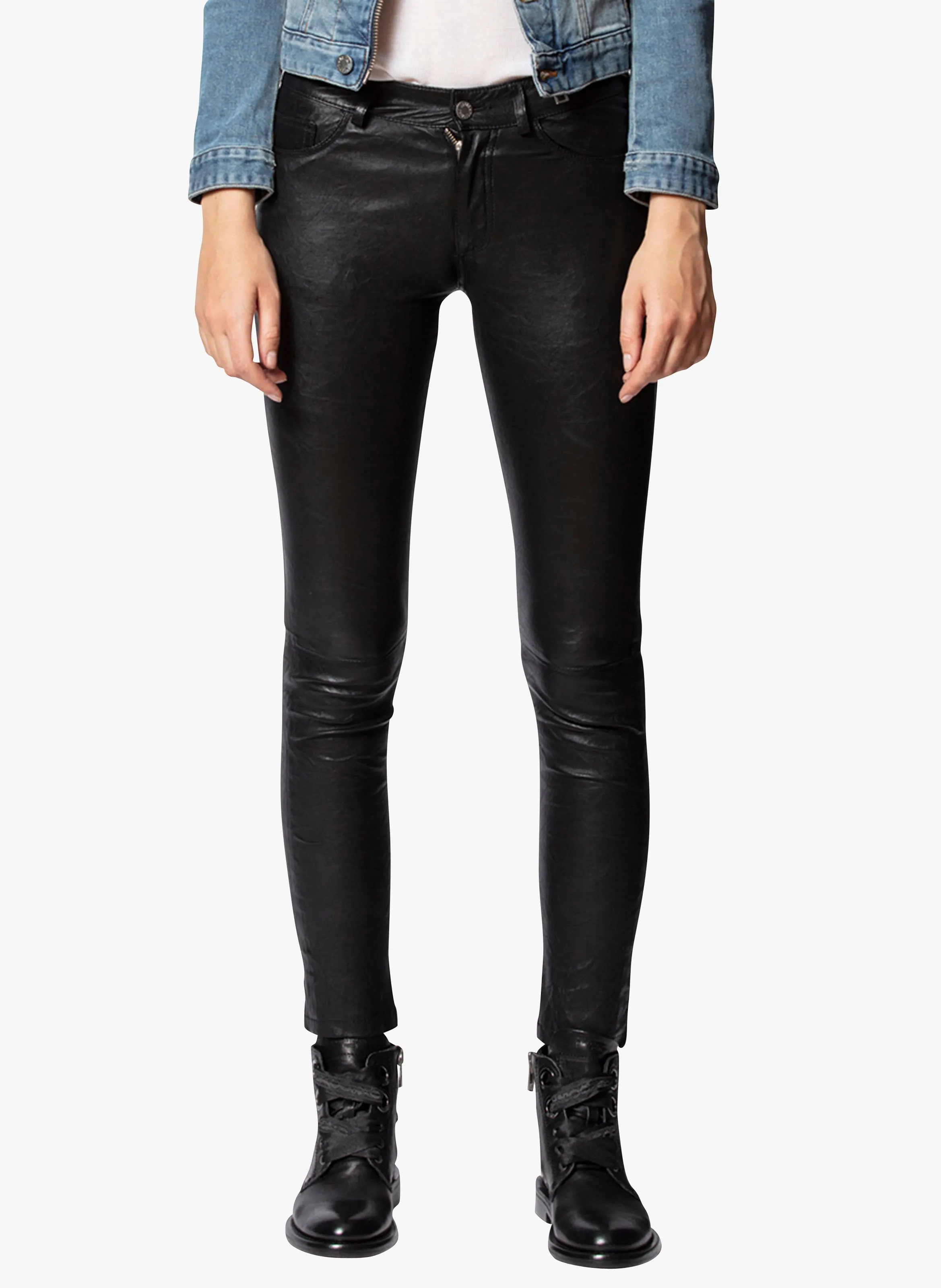 ZADIG&VOLTAIRE PHLAME  PANTALóN RECTO DE 5 BOLSILLOS DE CUERO. EN NEGRO
