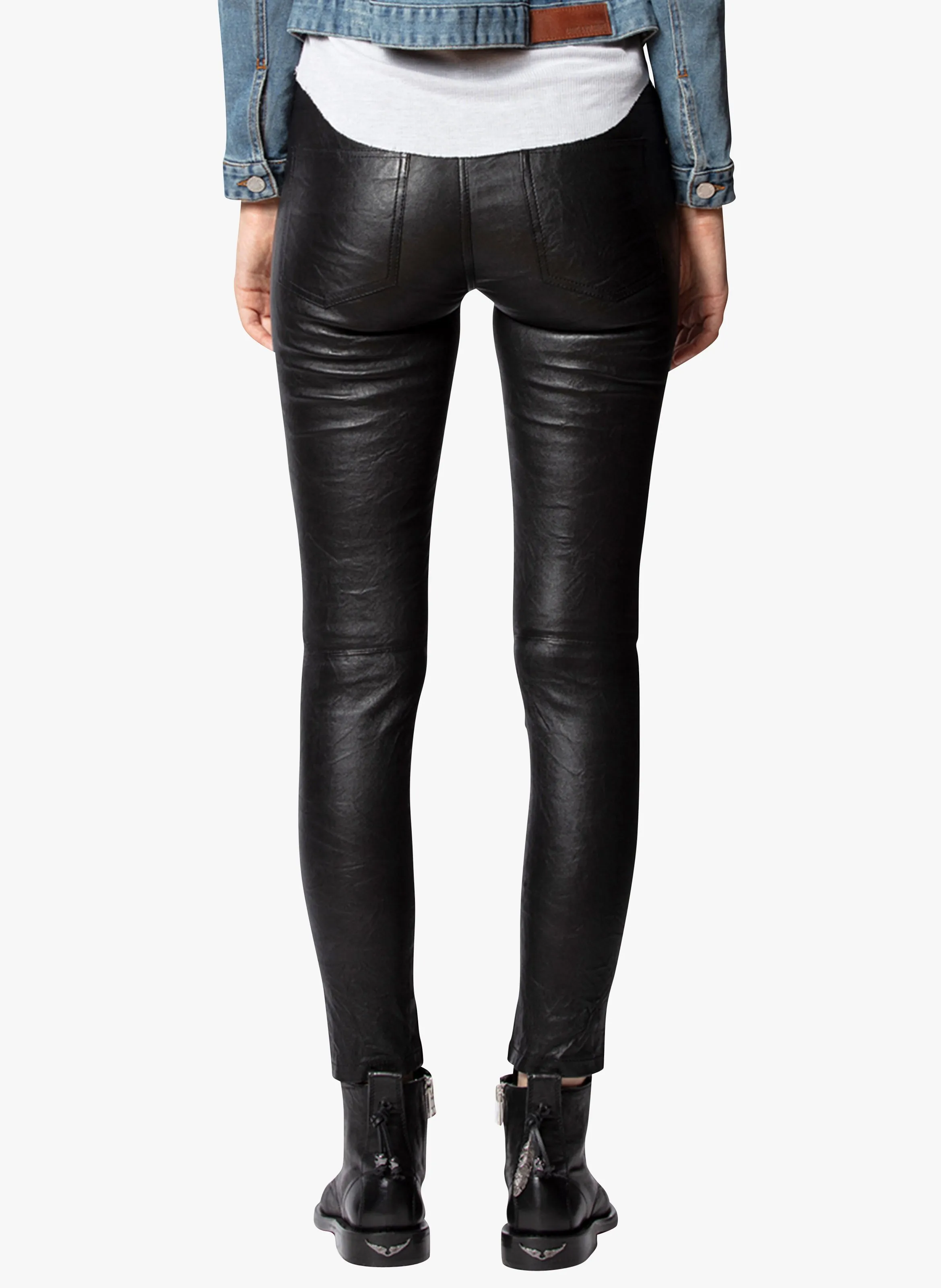 ZADIG&VOLTAIRE PHLAME  PANTALóN RECTO DE 5 BOLSILLOS DE CUERO. EN NEGRO