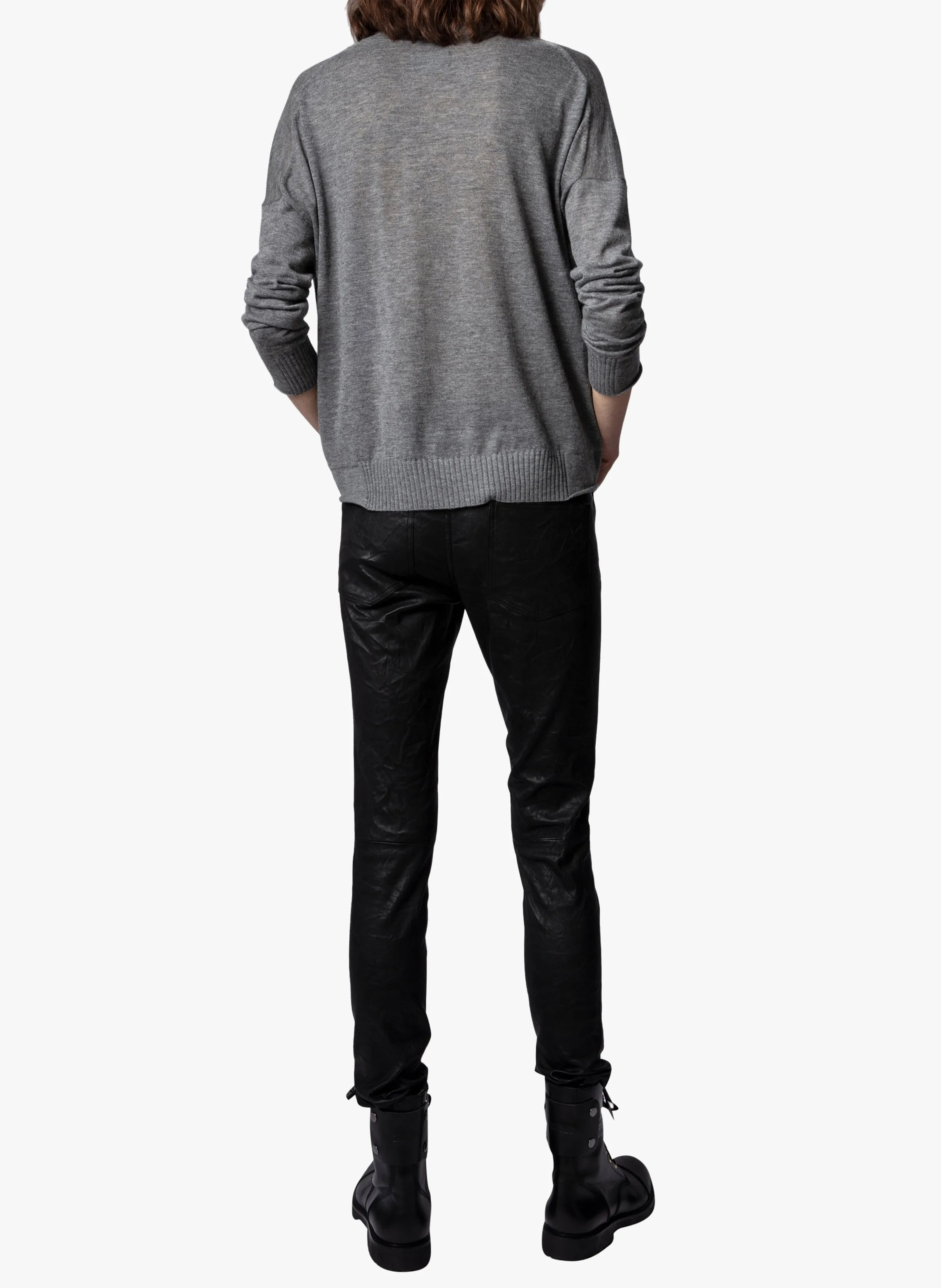 ZADIG&VOLTAIRE PHLAME  PANTALóN RECTO DE 5 BOLSILLOS DE CUERO. EN NEGRO