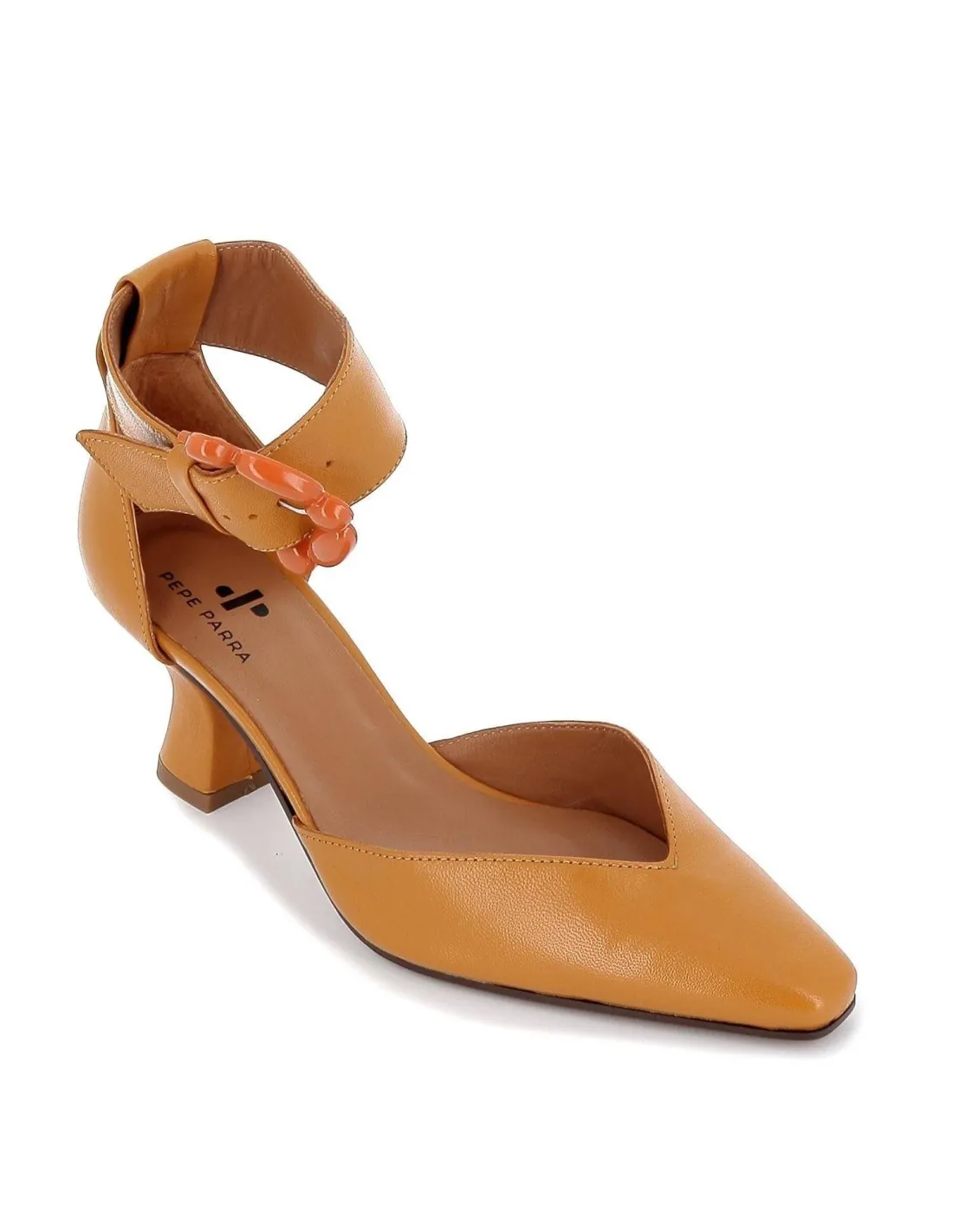 Zapato beige de tacón con correa talón para mujer Pepe Parra